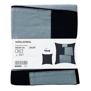 IKEA MANLAVMAL Blue Pillow Cover with Sewn-On Patches 20" x 20"